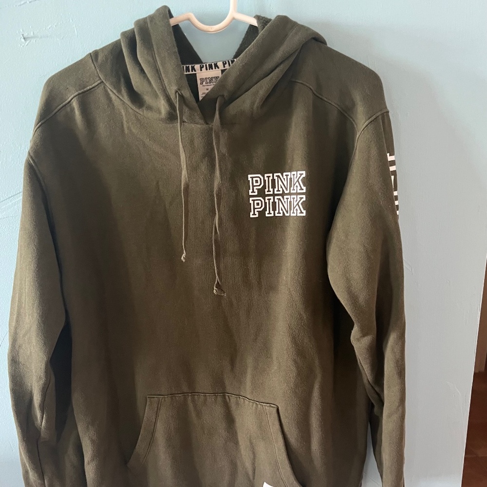 Victoria's Secret PINK Sage Green Pull Over Hoodie Sweatshirt Size M